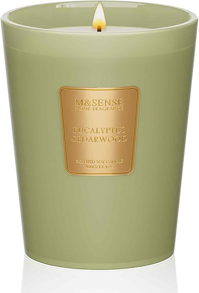 M&SENSE Eucalyptus Cedarwood Soy Candle, 14.1oz 60H Long Lasting, Aromatherapy Candle for Office Relaxation Home Decor Housewarming Gifts