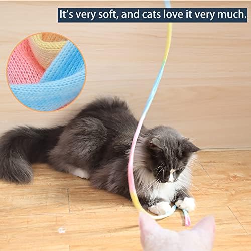 LASOCUHOO Interactive Cat Wand Toys Interactive Cat Teaser Wand String Ribbon Rainbow Charmer for Cats and Kittens - 2 Packs