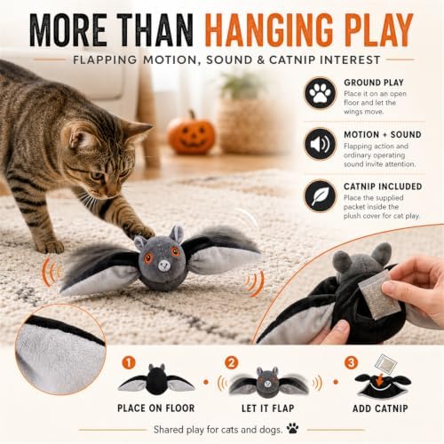 Flying Bat Pet Toy for Cats & Dogs, Electric Sound Toy with Hanging Line