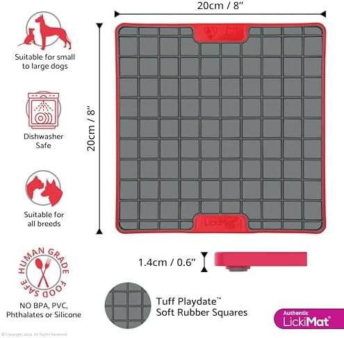 LickiMat Tuff Playdate Slow Feeder Lick Mat for Dogs, Red, Boredom Aid