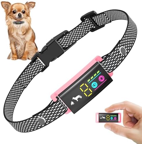 Anti-Bark Collar for Small Dogs, No Shock Bark Collar with Beep & Vibration, 1-5 Sensitivities Adjustable, Rechargeable Barking Collar, IP67 Waterproof - Humane Bark Collars, Rose Pink