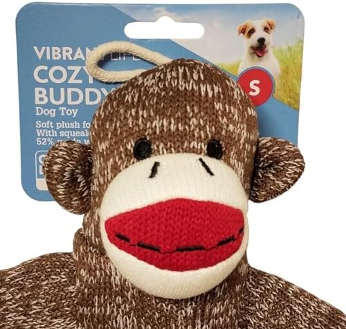Vibrant Life Playful Buddy Sock Monkey Squeaky Dog Toy for Small to Medium Size Dogs, Colors May Vary, Washable