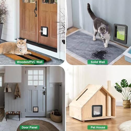 Microchip Cat Flap, Smart Cat Door, with 2 Sensor Collars and 1 Remote Control, Opening Size: 7.7 * 8.3 in, for Cat, Puppy(Black)
