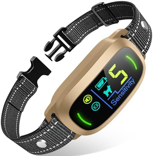 FAFAFROG Dog Bark Collar, Rechargeable Smart Collar, Anti Barking Training Collar with 5 Adjustable Sensitivity Beep Vibration, Bark Collar for Large Medium Small Dogs (Gold)