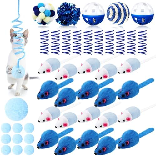 Gemscream 46 Pcs Cat Toys Set Interactive Cute Cat Indoor Toys, Blue