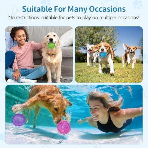RICHIE Ultra Durable Squeaky Dog Balls 3 Inch for Large Medium Dogs, Tough Chew Toys for Aggressive Chewers, Floating Fetch Balls for Pool Play, Teeth Cleaning Dog Toys 3 Pack Blue + Green + Green