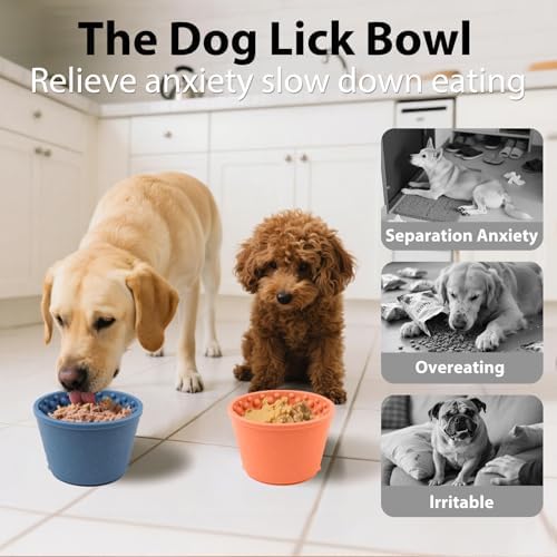Dog Slow Feeder Lick Bowl - Non-Slip Licking Treat Dispenser for Small Medium Large Dogs, Promotes Anxiety Relief & Prevents Choking, Easy to Clean Feeding Bowl (Light Orange, S)
