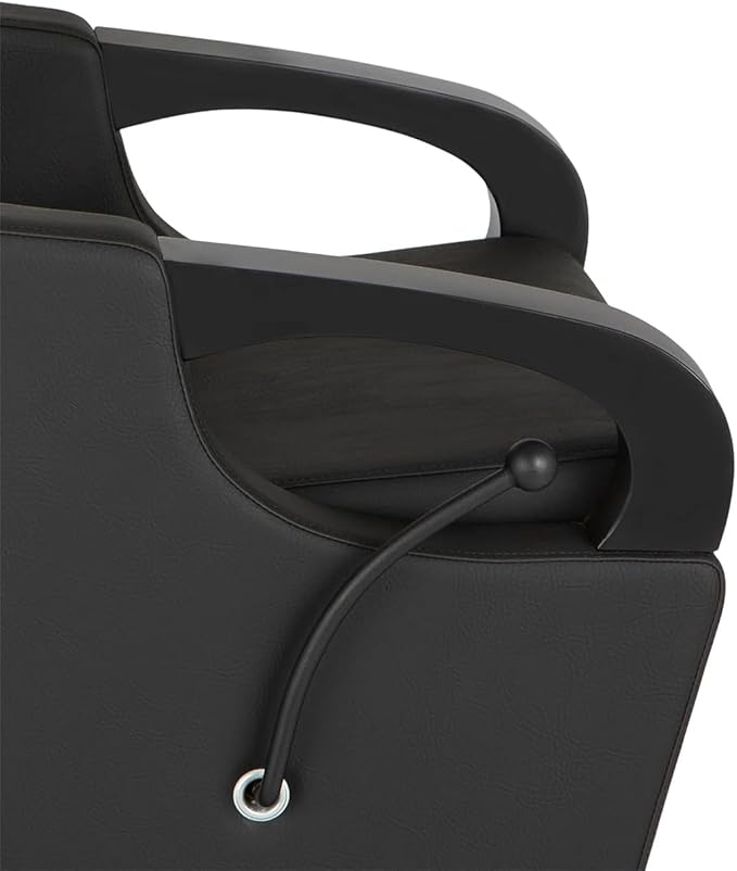 Buy-Rite Luna Noir Shampoo Backwash Unit for Professional Salons - Extra Wide Seat, Black Metal Armrests & Feet, Lever-Activated Leg Rest, Tilting White Porcelain Bowl, YLG-583-1-BLACK