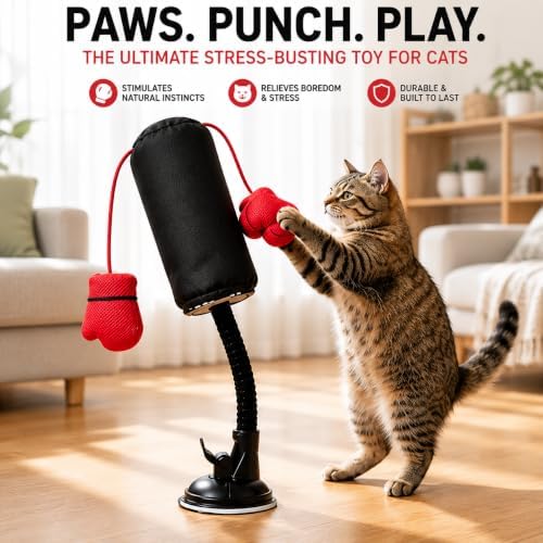 MOYEE Cat Punching Bag Toy, Interactive Punch Cat Toy with Dangling Boxing Gloves, Sturdy ABS Suction Cup Base Wobble Cat Boxing Toy for Indoor Cats Exercise & Mental Stimulation