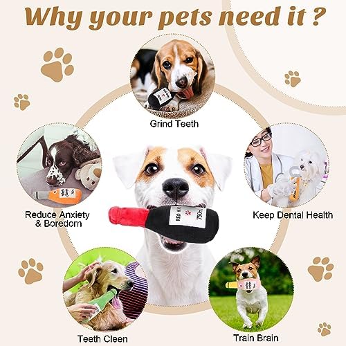 Shappy 6 Pcs Squeaky Dog Toys Beer Bottle and Opener Design Interactive Dog Toys for Small and Medium Pet Playing, Without Stuffing