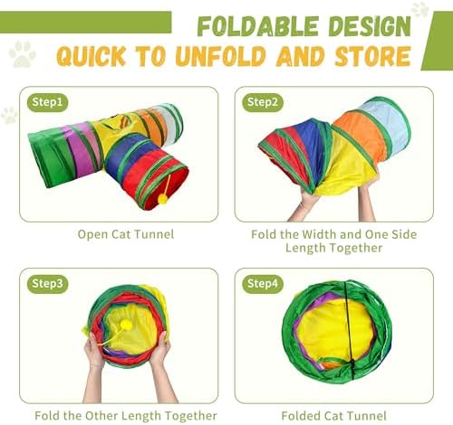Cat Tunnel,Cat Tunnels for Indoor Cats Interactive, Pet Tunnel Toys for Cats Kitten Rabbits,3 Way Collapsible,Rainbow L 32" T Shape