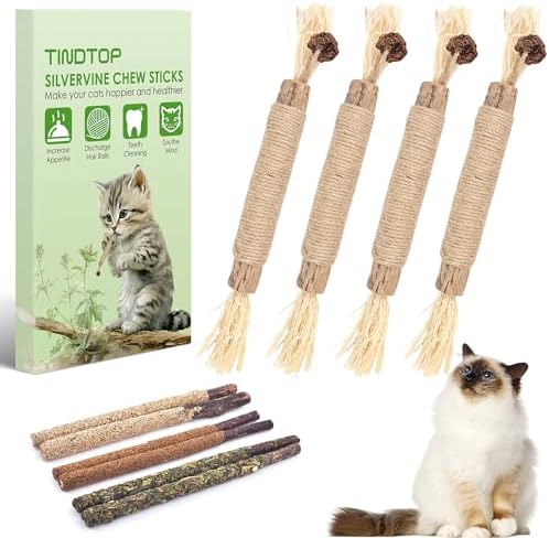 TINDTOP Silvervine Chew Sticks for Cats, 10 Pack Natural Catnip Chew Toys