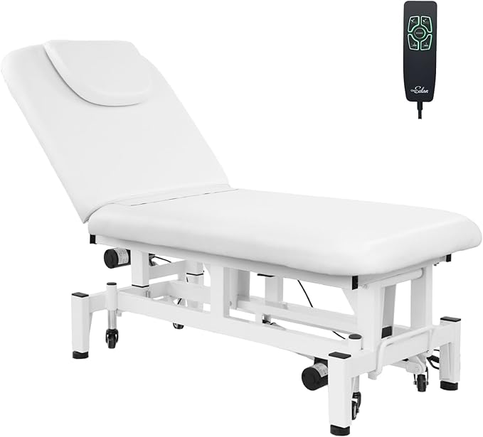 OmySalon 2 Motors Electric Lift Massage Table, Heavy Duty Treatment Bed, Adjustable Height & Backrest Facial Bed for Professional Physical Therapy, Medical Spa, Esthetician, Treatment, Salon (White)