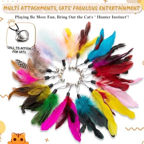 Leitee 50 Pcs Cat Feather Toys Bulk Wand, Vibrant Color, Classic Style
