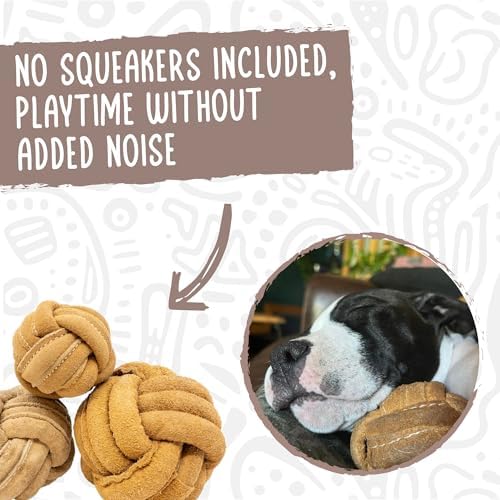 HuggleHounds Huggle-Hide Knotted Bone - Leather Dog Toys for Aggressive Chewers, Interactive for Small or Large Breeds, Tough & Durable - Knotted Leather Ball, Large