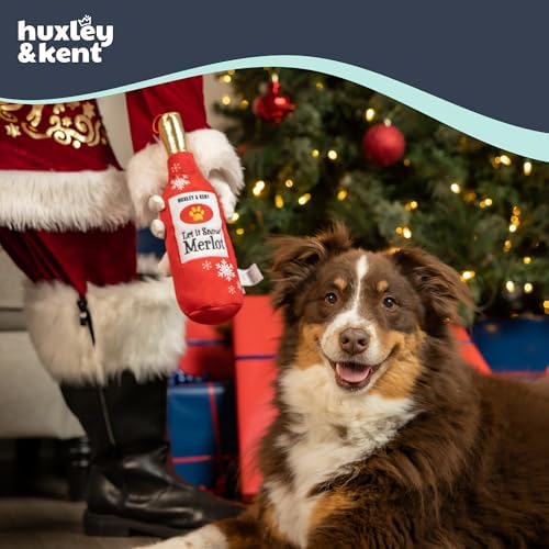 Huxley & Kent Funny Dog Toy w/Squeaker – Holiday Power Plush Squeaky Dog Toys for Small, Medium & Large Dogs – Soft Stuffed Animal for Indoor Play & Fetch - Let It Snow Merlot, Large