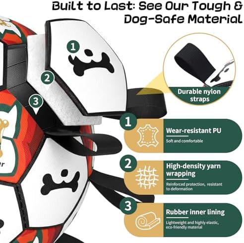 Dog Soccer Ball with Straps, 6 Inch for Small and Medium Dogs, E