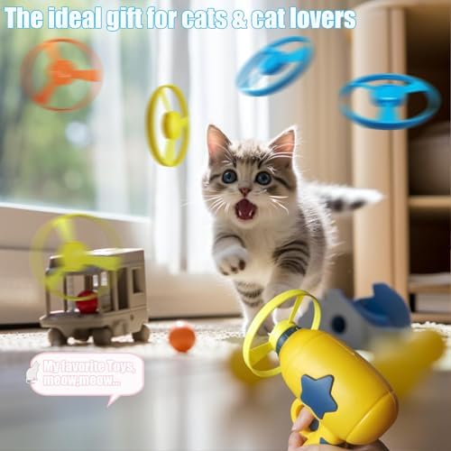 Cat Toy Launcher with Propellers, Flying Disc Fetch for Indoor/Outdoor Cats