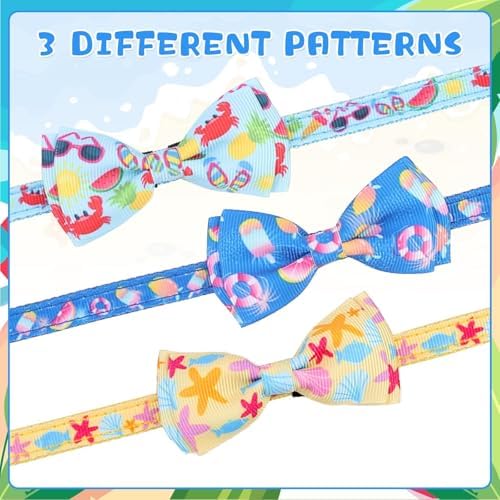 KOOLTAIL Cat Collar Breakaway with Bow Tie and Bell, 3 Pack Fancy Blue Ocean Theme Kitten Collars with Cute Charm Pendant & Safety Buckle, Adjustable Soft Collars for Boys Girls Kitty