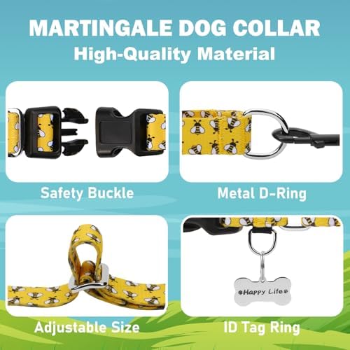 Martingale Dog Collar with Buckle Yellow Bee Dog Collar Adjustable Cute Design Patterns (Bee, Small)