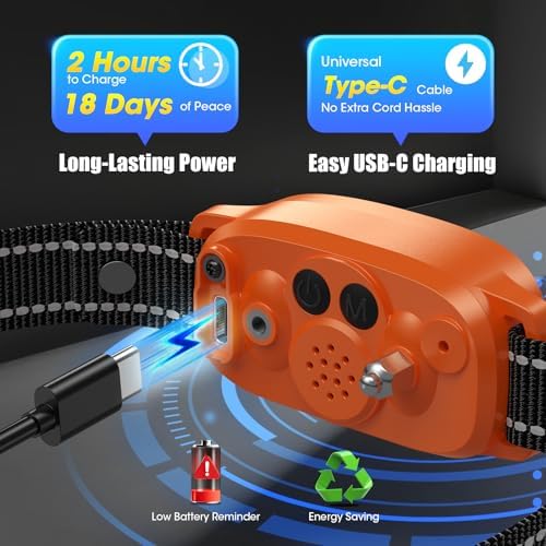 Bark Collar for Small Medium Large Dogs with 5 Training Modes, Orange | AI Bark Recognition, Effective Anti Barking Device with 5 Sensitivity Levels, Rechargeable IP67 Waterproof Anti Bark Collar