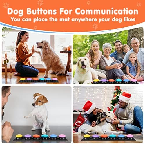 Dog Buttons for Communication,Talking Buttons for Dogs,6 Recordable Sound Buttons + 24 Scene Patterns + 1 Dog Button Mat+ 12 AAA Batteries，30 Seconds Dog Buttons for Pet Sound Training Toy