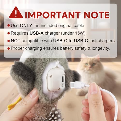 Cat Toys Flapping Bird (No Flying), Lifelike Chirp Tweet, Rechargeable Touch Activated Kitten Toy Interactive Cat Exercise Toys for Indoor Cats Kicker Catnip Toys