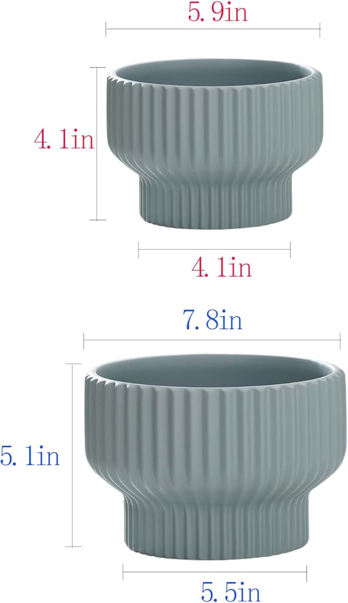 Puoyik 2 Piece Set of Flower Pots 8/6 inches, Ceramic Flower Pots with Drainage Holes, Indoor and Outdoor Plant Flower Planter (7.8/5.9 Blue)
