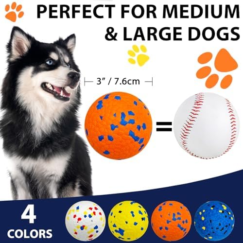 Beieverluck 8 Pack Dog Toy Balls Tennis Ball for Aggressive Chewers, 3.0'' Indestructible Dog Teething Chew Toys Fetch Ball for Medium Large Dogs