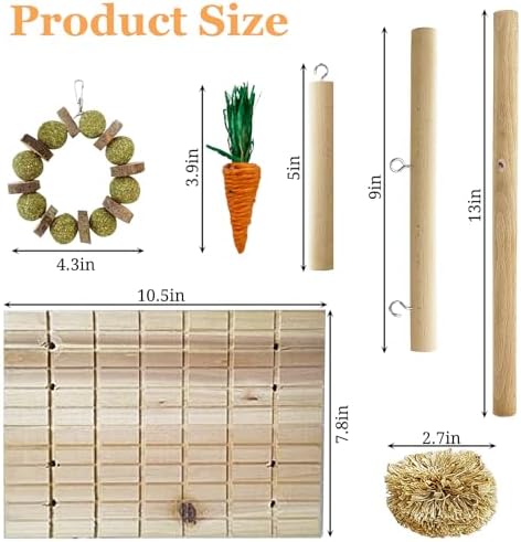 Hamiledyi Rabbit Wood Scratching Board Bunny Claws Teeth Chew Toys Natural Fruit Wood Rabbit Toys Grass Timothy Ball Feet Pad Platform Guinea Pigs Chinchilla Hamsters Other Rodent Pets