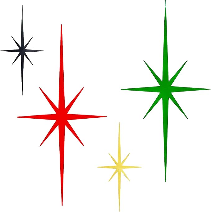 4 Pcs Star Wall Art for Home Decor Living Room Bedroom Office Metal 3D,Bling,with Hanging Hook Starburst Midcentury Sculpture Retro Gallery Accent Celestial -Gold 16.5in/9.4in