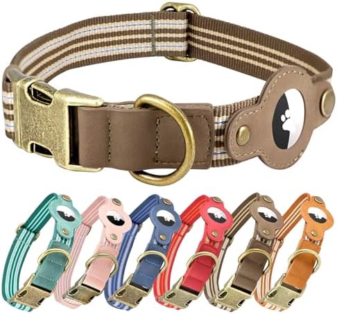 Airtag Dog Collar, Reflective Collar w Airtag Holder for Large Dogs(Brown)