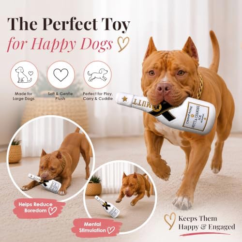 Dog Diggin Designs Mutt & Chandog White Ice Champagne Plush Dog Toy | Luxury-Inspired Parody Drink Bottle Dog Toy with Squeaker, Soft Plush Novelty Dog Toy – Shaken, Not Stirred!