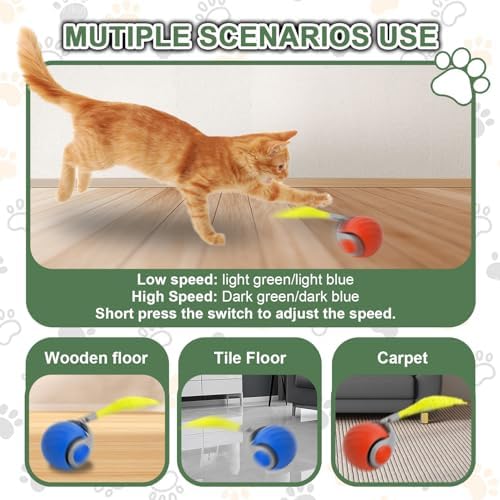 Speedy Cat Tail Toy 2.0,USB Rechargeable Smart Interactive Cat Ball,Automatic Moving Ball Toy for Indoor Cats, Replaceable Tail（2PCS）