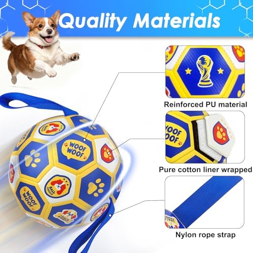 Vivifying Dog World Cup Soccer Ball Toy, 8 Inch Floatable Interactive Dog Toy for Large and Extra Large Dogs, Durable PU Enrichment Ball with Nylon Straps for Outdoor Fetch, Training & Playing