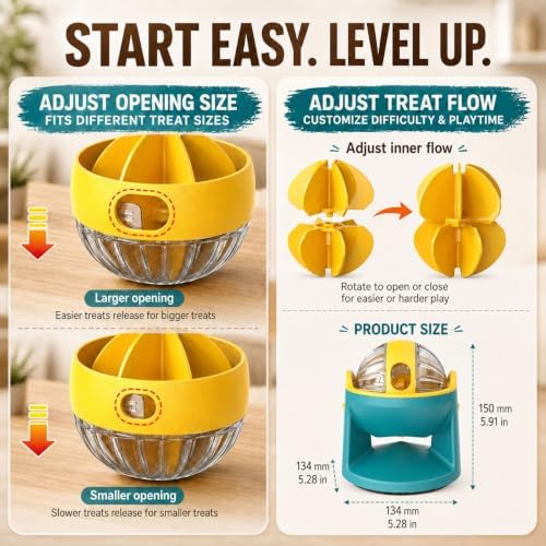 2-in-1 Dog Puzzle Toy, Treat Dispenser & Slow Feeder (Yellow)
