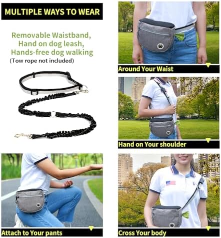 Large 7 Cup Dog Treat Pouch with Clicker,Treat Pouches for Pet Training,Crossover Self-Closing Bag,Built-in Poop Bag Dispenser, 46“ Free Hand Waist Belt for Walks/Oxford Fabric/double pocket(Blue)