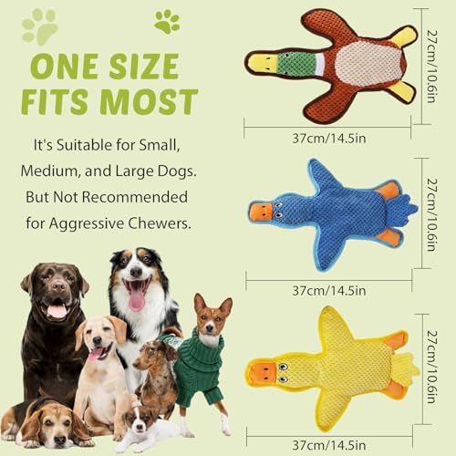 Dog Toys 3-Pack Cute Duck Shapes Puppy Toys No-Stuffing Squeaky and Crinkle Interactive Dog Chew Toy for Small to Large Breeds