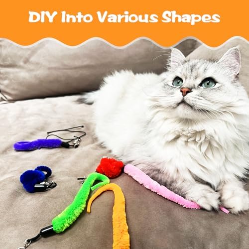 Kerros Fuzzy Worm Cat Wand Refills with Black String, 10 Pcs