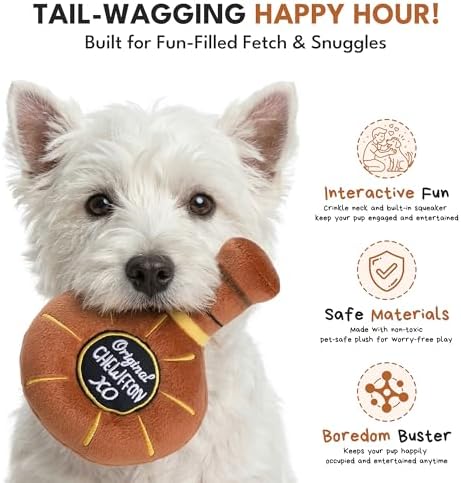 CHEWFFON Whiskey Dog Toy, Squeaky & Crinkle Interactive Puppy Toy