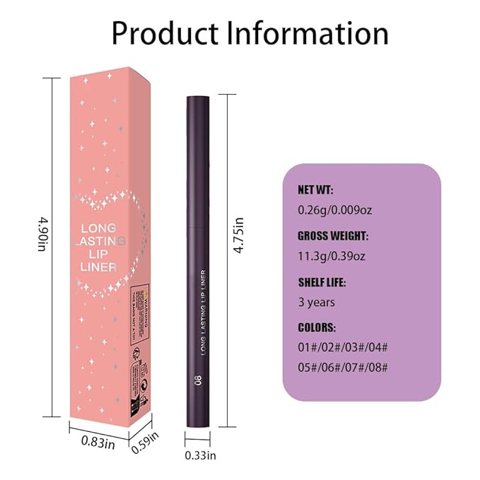 Gel Lip Liner Pencil for Women, Mauve Matte Long Lasting Lip Liner Lipstick 24 Hour, High Pigmented Lips Makeup Retractable Liners Waterproof Smudge Proof, Vegan & Cruelty-Free 08