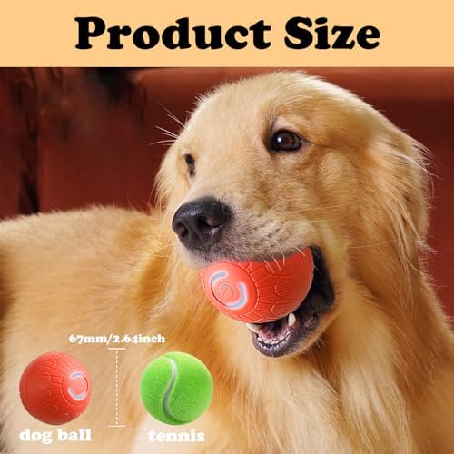 Interactive Duraspin Dog Ball, Self-Bouncing Vibrating & Auto-Rolling, Auto Stop Touch Start Jumping Ball Toy for Medium/Large Dogs (67mm, Orange)