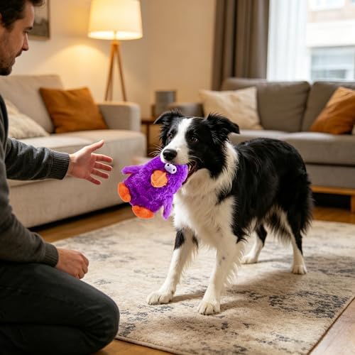 Squeaky Dog Toys Durable Stuffed Bird Dog Toys with Unique Squeak Sounds to Keep Dogs Busy, Cute & Funny Interactive Puppy Chew Toys for Small, Medium and Large Dogs(Purple Parrot)