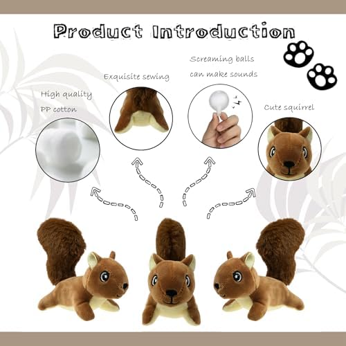 Squirrel Plush Dog Toy Squeaky Toy, Interactive Hide and Seek Replacement Dog Toys for Small & Medium Dogs (3Pcs Squeaky Squirrel C)
