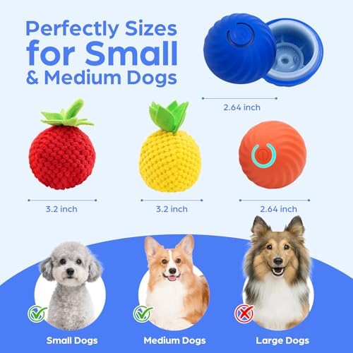 2Pcs Interactive Dog Ball Toys,Smart Small Medium Dog Toys to Keep Them Busy with 3 Cover, Automatic Rolling and Jumping Pet Balls Ball for Dogs,Pet Interactive Toy Balls.Not for Aggressive Chewers.