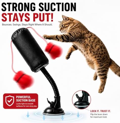 MOYEE Cat Punching Bag Toy, Interactive Punch Cat Toy with Dangling Boxing Gloves, Sturdy ABS Suction Cup Base Wobble Cat Boxing Toy for Indoor Cats Exercise & Mental Stimulation