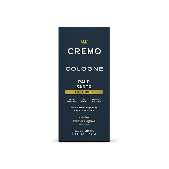 Cremo Cologne For Men - Palo Santo Mens Cologne Spray, A Combination of Bright Cardamom, Dry Papyrus and Aromiatic Palo Santo, Multi-Layered Signature Men's Fragrances, 3.4 Fl Oz