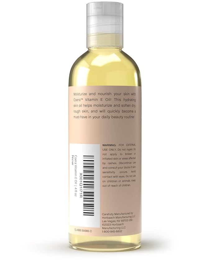 Coera Vitamin E Oil | 5,000 IU | 4 fl oz | Moisturizing & Nourishing Skin Oil for Face, Hands, and Body | Free of Parabens, SLS, & Fragrances