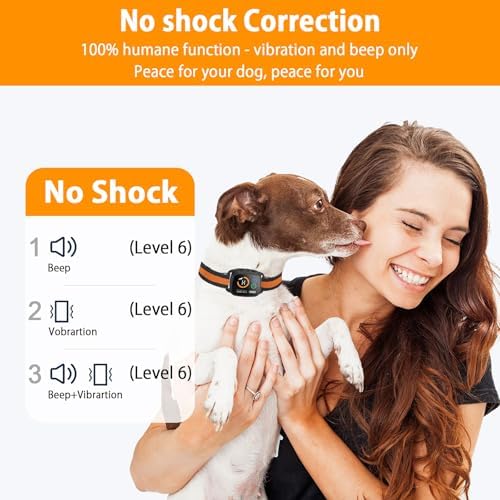 Humane Bark Collar for Small Medium Dogs, No Shock Anti Barking Collar with Smart Chip, 3 Training Modes (Beep & Vibration), IP67 Waterproof Rechargeable Stop Barking Device, 8-65 lbs