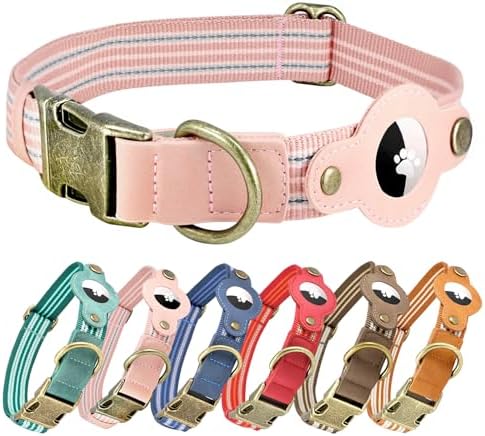 Airtag Dog Collar, Reflective Collar w Airtag Holder for Medium Dogs(Pink)